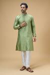 Shop_Arihant Rai Sinha_Green Jacquard Silk Brocade Woven Geometric Sequined Pattern Kurta _Online_at_Aza_Fashions