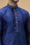 Arihant Rai Sinha_Blue Jacquard, Silk, Brocade Sequins, Embroidery Woven Stripe Kurta _Online_at_Aza_Fashions