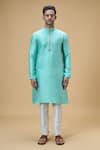 Arihant Rai Sinha_Blue Jacquard Silk Brocade Woven Checkered Textured Kurta _Online_at_Aza_Fashions