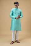 Buy_Arihant Rai Sinha_Blue Jacquard Silk Brocade Woven Checkered Textured Kurta _Online_at_Aza_Fashions