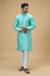 Shop_Arihant Rai Sinha_Blue Jacquard Silk Brocade Woven Checkered Textured Kurta _Online_at_Aza_Fashions