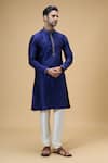 Buy_Arihant Rai Sinha_Blue Kurta Jacquard Silk Brocade Woven Checkered Tonal With Churidar _at_Aza_Fashions