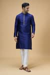 Buy_Arihant Rai Sinha_Blue Kurta Jacquard Silk Brocade Woven Checkered Tonal With Churidar _Online_at_Aza_Fashions