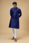 Shop_Arihant Rai Sinha_Blue Kurta Jacquard Silk Brocade Woven Checkered Tonal With Churidar _Online_at_Aza_Fashions