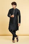 Buy_Arihant Rai Sinha_Black Jacquard Silk Brocade Woven Checkered Textured Tonal Kurta _at_Aza_Fashions