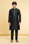 Arihant Rai Sinha_Black Jacquard Silk Brocade Woven Checkered Textured Tonal Kurta _Online_at_Aza_Fashions