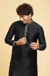 Buy_Arihant Rai Sinha_Black Jacquard Silk Brocade Woven Checkered Textured Tonal Kurta _Online_at_Aza_Fashions