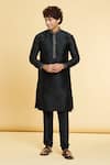 Arihant Rai Sinha_Black Jacquard Silk Brocade Woven Checkered Textured Tonal Kurta _at_Aza_Fashions