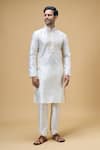 Shop Arihant Rai Sinha Cream Silk Embroidery Floral Placket Kurta With Churidar Online at Aza Fashions Shop_Arihant Rai Sinha_Cream Silk Embroidery Floral Placket Kurta With Churidar _Online_at_Aza_Fashions