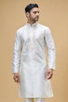 Arihant Rai Sinha Cream Silk Embroidery Floral Placket Kurta With Churidar at Aza Fashions Arihant Rai Sinha_Cream Silk Embroidery Floral Placket Kurta With Churidar _at_Aza_Fashions