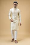 Buy_Arihant Rai Sinha_Beige Banarasi Art Silk Embroidered Thread Paisley Placket Kurta _at_Aza_Fashions