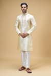 Arihant Rai Sinha_Beige Banarasi Art Silk Embroidered Thread Paisley Placket Kurta _at_Aza_Fashions