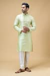 Buy_Arihant Rai Sinha_Green Banarasi Art Silk Embroidered Thread Placket Kurta _at_Aza_Fashions