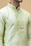 Buy_Arihant Rai Sinha_Green Banarasi Art Silk Embroidered Thread Placket Kurta _Online_at_Aza_Fashions