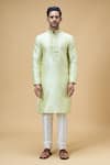 Shop_Arihant Rai Sinha_Green Banarasi Art Silk Embroidered Thread Placket Kurta _Online_at_Aza_Fashions