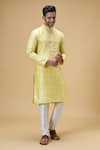 Shop_Arihant Rai Sinha_Yellow Banarasi Art Silk Embroidered Thread Floral Placket Kurta _Online_at_Aza_Fashions