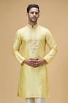 Arihant Rai Sinha_Yellow Banarasi Art Silk Embroidered Thread Floral Placket Kurta _at_Aza_Fashions