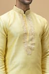 Buy_Arihant Rai Sinha_Yellow Banarasi Art Silk Embroidered Thread Floral Placket Kurta 