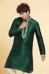 Arihant Rai Sinha_Green Chanderi , Embroidery Placket Straight Kurta With Churidar _Online_at_Aza_Fashions