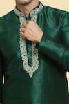 Buy_Arihant Rai Sinha_Green Chanderi , Embroidery Placket Straight Kurta With Churidar _Online_at_Aza_Fashions