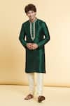Arihant Rai Sinha_Green Chanderi , Embroidery Placket Straight Kurta With Churidar _at_Aza_Fashions