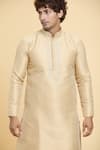 Buy_Arihant Rai Sinha_Gold Jacquard Art Silk Floral Pattern Placket Kurta _Online_at_Aza_Fashions