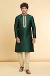 Buy_Arihant Rai Sinha_Green Jacquard, Silk Zari Embroidered Placket Kurta _at_Aza_Fashions