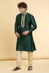Buy_Arihant Rai Sinha_Green Jacquard, Silk Zari Embroidered Placket Kurta _Online_at_Aza_Fashions