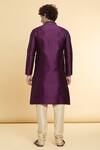 Shop_Arihant Rai Sinha_Purple Jacquard, Silk Zari Straight Embroidered Placket Kurta With Churidar_at_Aza_Fashions