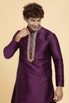 Shop_Arihant Rai Sinha_Purple Jacquard, Silk Zari Straight Embroidered Placket Kurta With Churidar_Online_at_Aza_Fashions