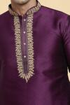 Arihant Rai Sinha_Purple Jacquard, Silk Zari Straight Embroidered Placket Kurta With Churidar_at_Aza_Fashions