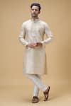 Shop_Arihant Rai Sinha_Beige Jacquard Art Silk Embroidered Placket Paisley Kurta _Online_at_Aza_Fashions