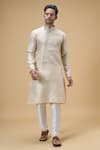 Arihant Rai Sinha_Beige Jacquard Art Silk Embroidered Placket Paisley Kurta _at_Aza_Fashions