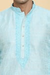 Buy_Arihant Rai Sinha_Blue Jacquard, Silk Embroidery Straight Paisley Placket Kurta _Online_at_Aza_Fashions