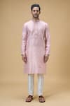 Buy_Arihant Rai Sinha_Peach Jacquard Art Silk Embroidered Placket Paisley Tonal Kurta _Online_at_Aza_Fashions