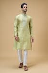 Buy_Arihant Rai Sinha_Green Jacquard Art Silk Woven Floral Straight Pattern Kurta _at_Aza_Fashions