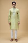 Buy_Arihant Rai Sinha_Green Jacquard Art Silk Woven Floral Straight Pattern Kurta _Online_at_Aza_Fashions