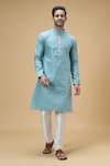 Buy_Arihant Rai Sinha_Blue Jacquard Art Silk Woven Floral Vine Flower Pattern Kurta _at_Aza_Fashions