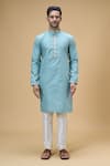 Buy_Arihant Rai Sinha_Blue Jacquard Art Silk Woven Floral Vine Flower Pattern Kurta _Online_at_Aza_Fashions