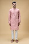 Arihant Rai Sinha Peach Jacquard, Silk Straight Flower Vine Pattern Kurta Online at Aza Fashions Arihant Rai Sinha_Peach Jacquard, Silk Straight Flower Vine Pattern Kurta _Online_at_Aza_Fashions
