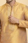 Arihant Rai Sinha_Gold Jacquard Art Silk Woven Floral Geometric Pattern Kurta _Online_at_Aza_Fashions