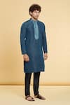 Buy_Arihant Rai Sinha_Blue Jacquard, Silk Straight Floral Geometric Pattern Kurta With Churidar _Online_at_Aza_Fashions