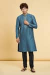 Buy_Arihant Rai Sinha_Blue Jacquard Art Silk Woven Floral Floret Geometric Pattern Kurta _at_Aza_Fashions