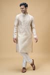 Buy_Arihant Rai Sinha_Cream Jacquard Silk Brocade Woven Bloom Art Kurta _at_Aza_Fashions