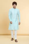 Arihant Rai Sinha Blue Jacquard, Silk, Cotton Embroidery Flora Art Woven Kurta With Churidar Online at Aza Fashions Arihant Rai Sinha_Blue Jacquard, Silk, Cotton Embroidery Flora Art Woven Kurta With Churidar _Online_at_Aza_Fashions