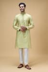 Buy_Arihant Rai Sinha_Yellow Jacquard Silk Brocade Woven Floral Bloom Kurta _at_Aza_Fashions