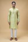 Buy_Arihant Rai Sinha_Yellow Jacquard Silk Brocade Woven Floral Bloom Kurta _Online_at_Aza_Fashions