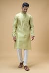 Shop_Arihant Rai Sinha_Yellow Jacquard Silk Brocade Woven Floral Bloom Kurta _Online_at_Aza_Fashions