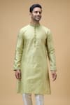 Arihant Rai Sinha_Yellow Jacquard Silk Brocade Woven Floral Bloom Kurta _at_Aza_Fashions