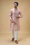 Buy_Arihant Rai Sinha_Peach Jacquard Silk Brocade Woven Gul Bloom Kurta _at_Aza_Fashions